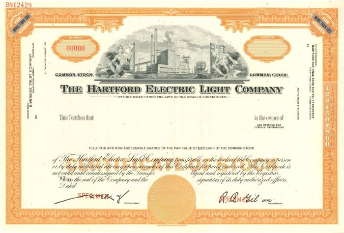 Hartford Electric Light Co. - Stock Certificate