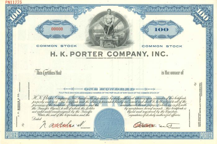 H. K. Porter Co., Inc. - Stock Certificate