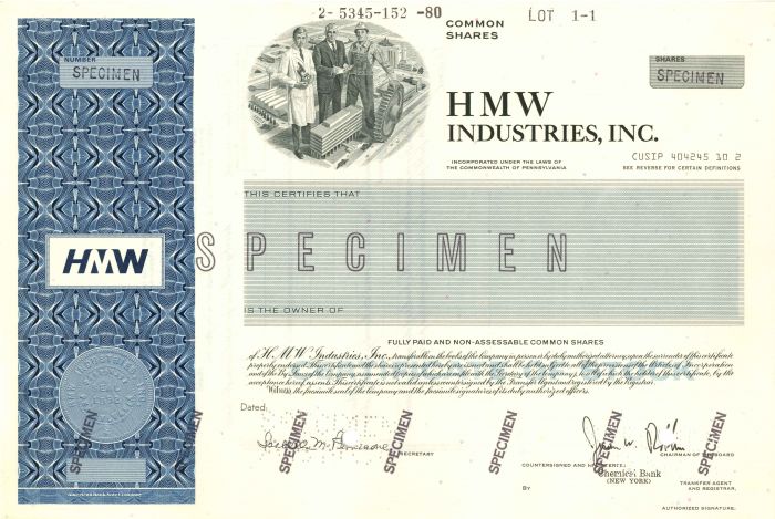 HMW Industries, Inc. - Stock Certificate