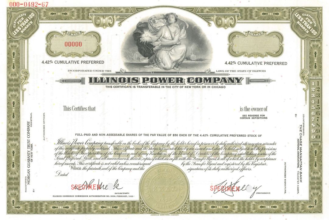 Illinois Power Co. - Specimen Stock Certificate