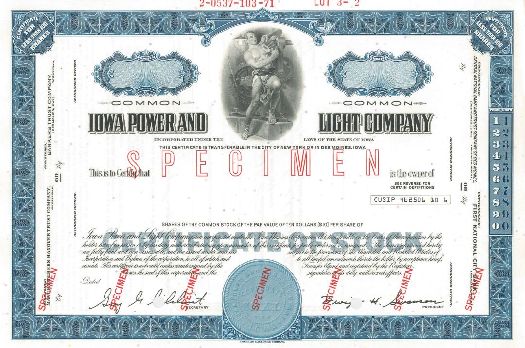 Iowa Power and Light Co. - Stock Certificate