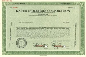 Kaiser Industries Corporation - Stock Certificate