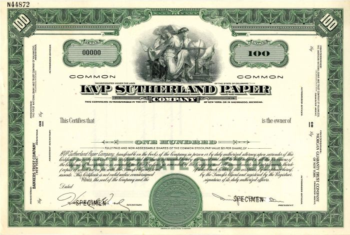 KVP Sutherland Paper Co. - Stock Certificate