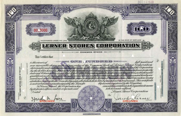 Lerner Stores Corporation - Stock Certificate
