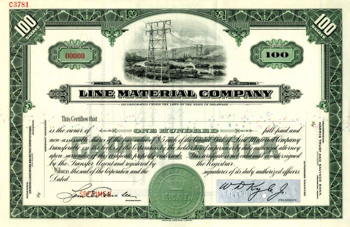Line Material Co. - Stock Certificate