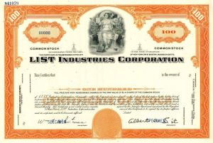 List Industries Corporation - Specimen Stock Certificate