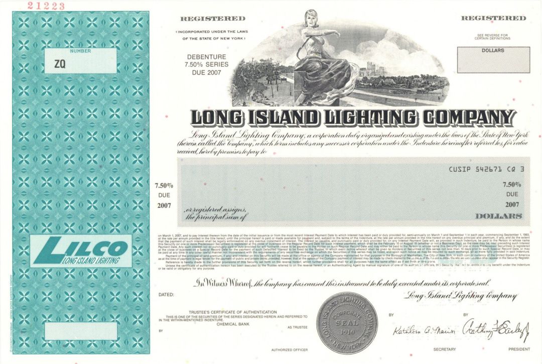 Long Island Lighting Co. - Specimen Bond