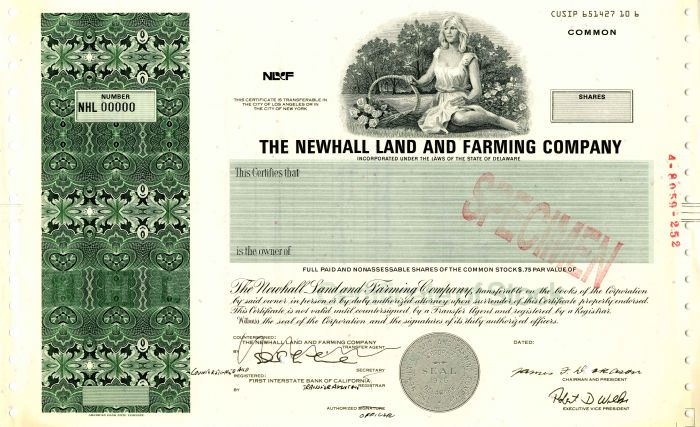 Newhall Land and Farming Co. - Stock Certificate