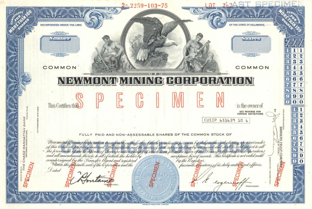 Newmont Mining Corp. - Specimen Stock Certificate