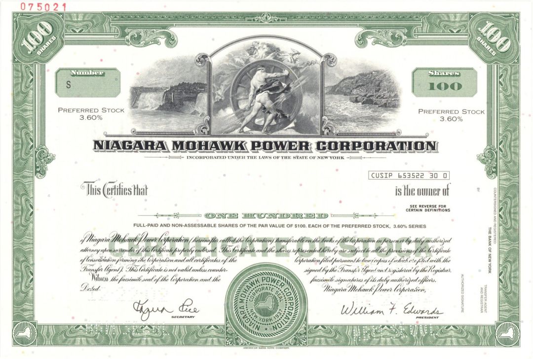 Niagara Mohawk Power Corporation - Specimen Stock Certificate