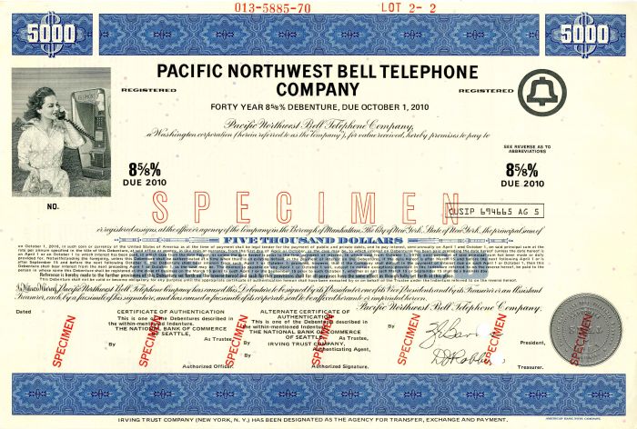 Pacific Northwest Bell Telephone Co. - $5,000 or $1,000 - Bond