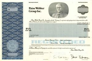 Paine Webber Group Inc. - Specimen Bond
