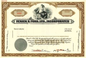 Penick and Ford, Ltd., Inc. - Specimen Stock Certificate - Interesting History!