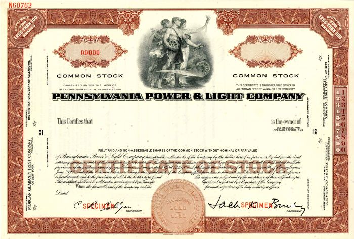 Pennsylvania Power and Light Co. - Stock Certificate