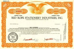 Red Rope Stationery Industries, Inc. - Stock Certificate