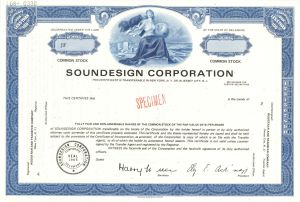 Soundesign Corp. - 1965 Specimen Stock Certificate