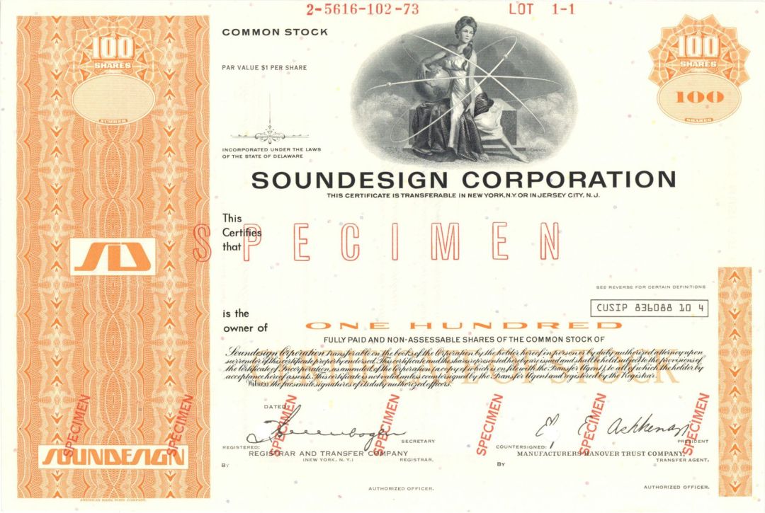 Soundesign Corp. - Specimen Stock Certificate