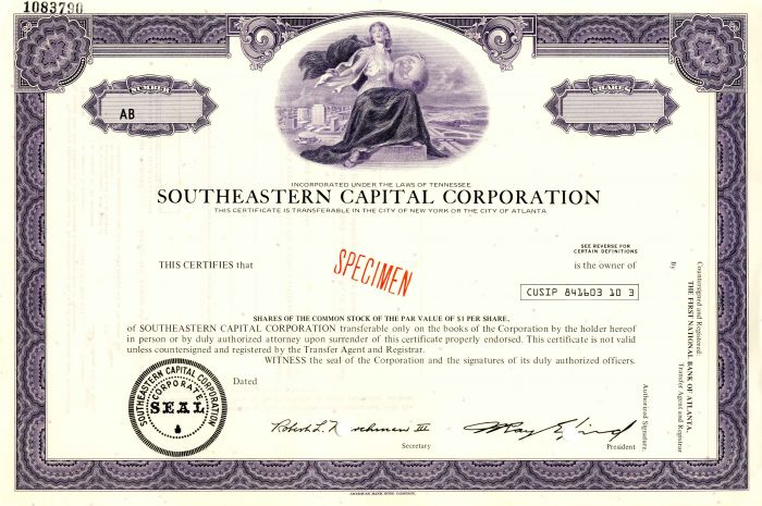 Southeastern Capital Corporation - Stock Certificate