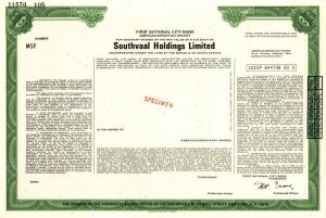 Southvaal Holdings Limited - Stock Certificate