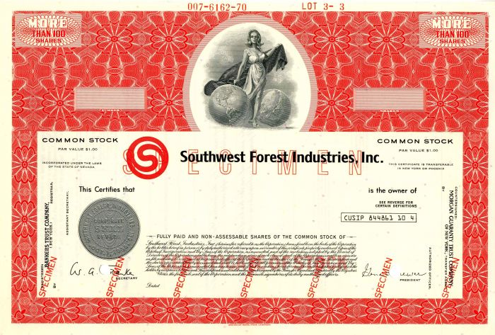 Southwest Forest Industries, Inc. - Stock Certificate