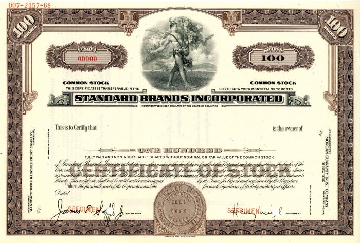 Standard Brands Incorporated - Stock Certificate