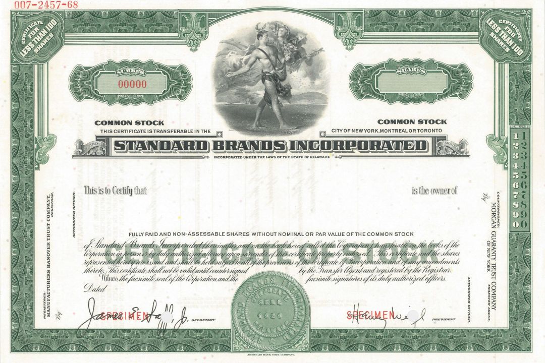 Standard Brands Inc. - Specimen Stock Certificate
