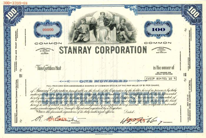 Stanray Corporation - Stock Certificate