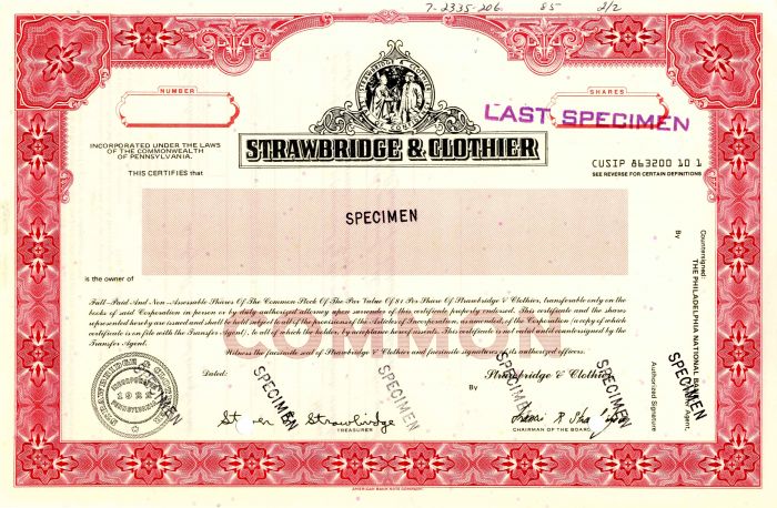Strawbridge and Clothier - Stock Certificate