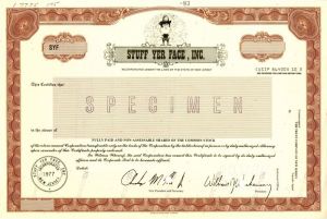 Stuff Yer Face, Inc. - Specimen Stock Certificate