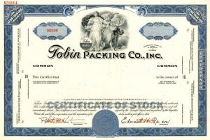 Tobin Packing Co., Inc. - Stock Certificate