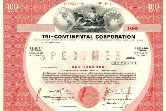 Tri-Continental Corporation - Stock Certificate