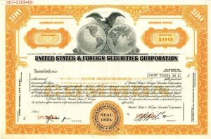 United States and Foreign Securities Corporation - Stock Certificate