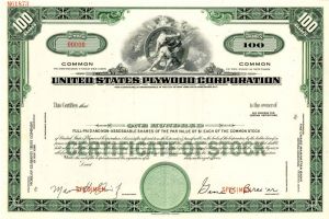 United States Plywood Corporation - Stock Certificate