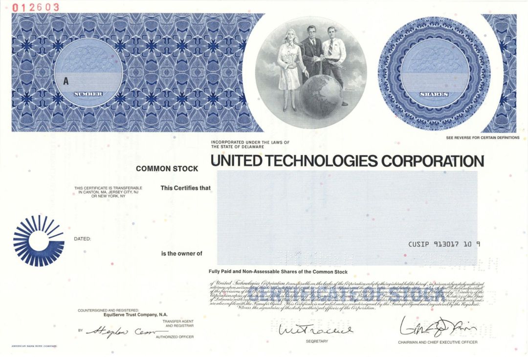 United Technologies Corp. - 2003 Specimen Stock Certificate