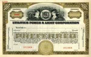 Utilities Power and Light Corporation - Specimen Stock Certificate