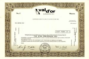 Vald'or Industries Inc - Stock Certificate
