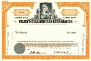 Valley Mould and Iron Corporation - Stock Certificate