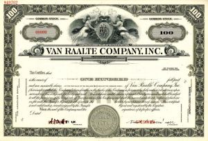 Van Raalte Co., Inc. - Stock Certificate