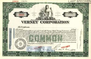 Verney Corporation - Stock Certificate