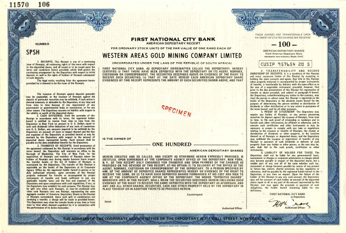 Western Areas Gold Mining Co. Limited - Stock Certificate