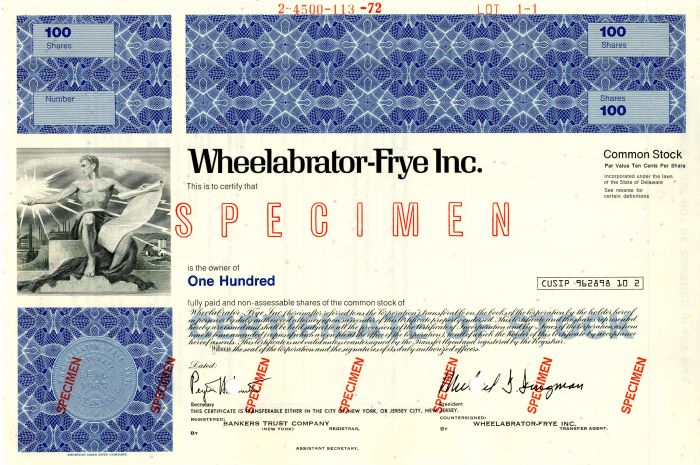 Wheelabrator-Frye Inc. - Stock Certificate