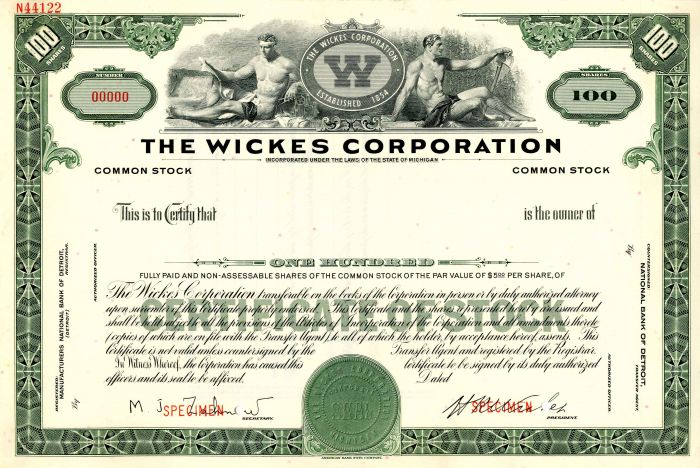 Wickes Corporation - Stock Certificate