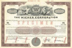 Wickes Corporation - $10,000 Specimen Bond