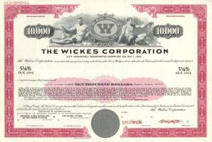 Wickes Corporation - $10,000 Specimen Bond