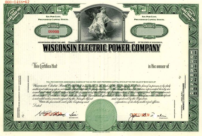 Wisconsin Electric Power Co. - Stock Certificate