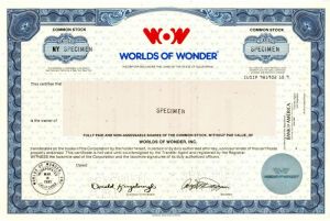 Worlds of Wonder - Stock Certificate