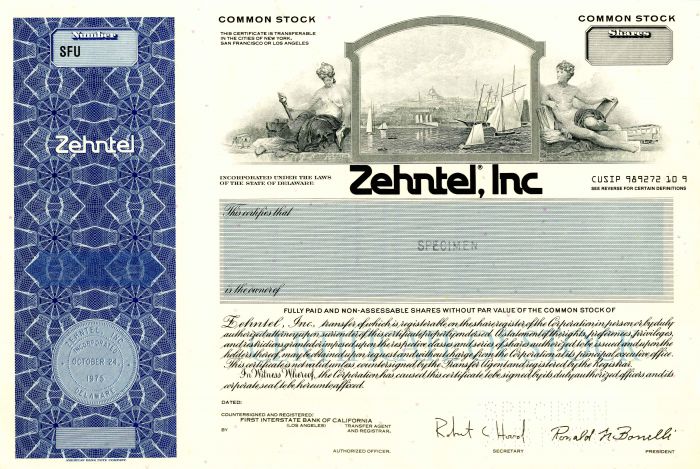 Zehntel, Inc. - Specimen Stock Certificate