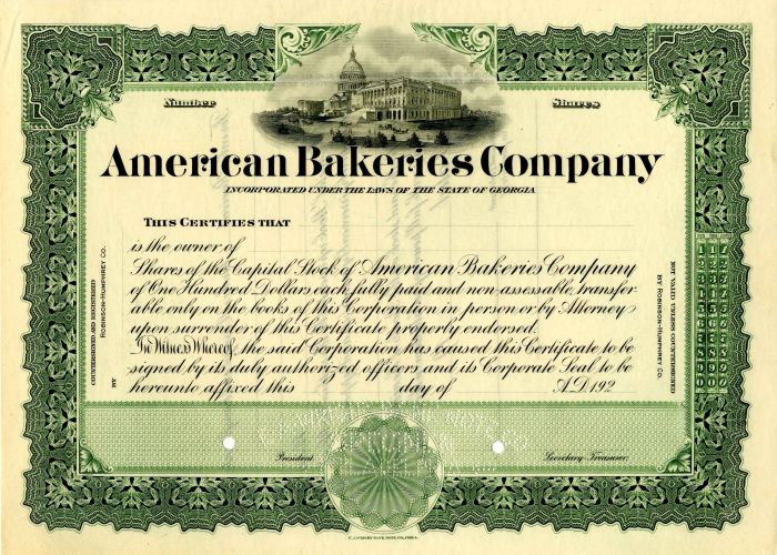 American Bakeries Co. - Sara Lee Corporation - Specimen Stock Certificate