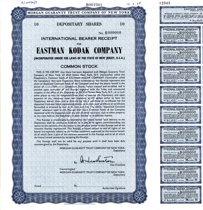 Eastman Kodak Co. - Photograph Company Specimen Stock Certificate