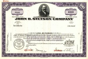 John B. Stetson Co. - Stock Certificate